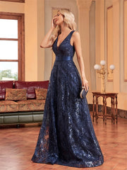 Sequins Blue Evening Dress