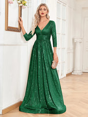 Sexy Deep V-Neck Sequins Evening Dress