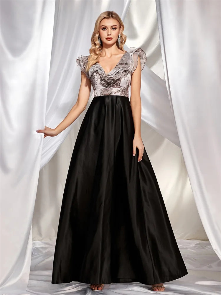 XUIBOL Elegant Italian Satin Evening Dresses For 2024 Luxury Women V-Neck Sleeveless Wedding Party Dress Long Cocktail Gowns