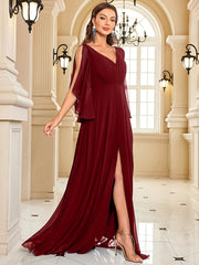Chiffon Long Sleeve Navy Evening Dress