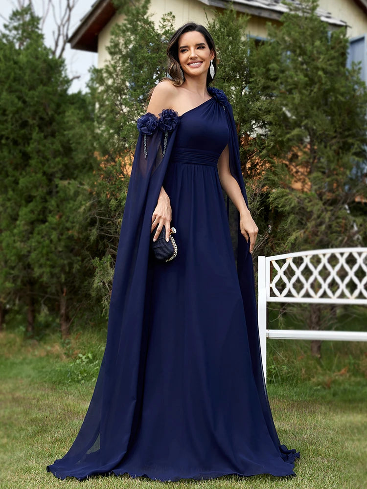 Chiffon Streamer Navy Evening Dress | XUIBOL
