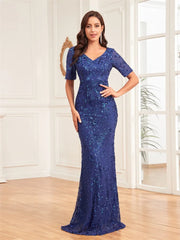 Plus Size Elegant Vneck Sequins Evening Dress