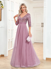 Long Sleeves Wedding Party Maxi Prom Dress