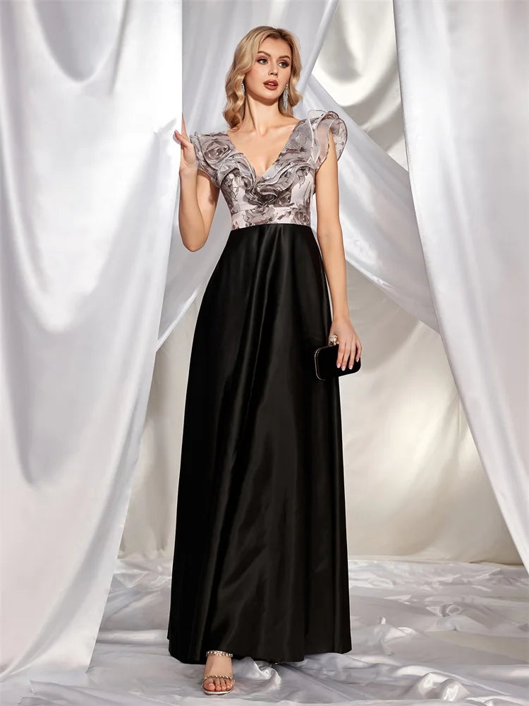 XUIBOL Elegant Italian Satin Evening Dresses For 2024 Luxury Women V-Neck Sleeveless Wedding Party Dress Long Cocktail Gowns