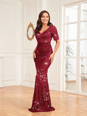 Plus Size Elegant Vneck Sequins Evening Dress