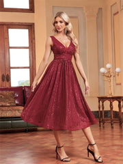 Elegant V Neck Sleeveless Sequins Cocktail Dress