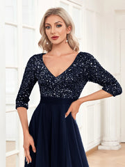 Long Sleeves Wedding Party Maxi Prom Dress
