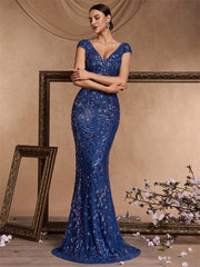 Long Mermaid Formal Deep V-neck Prom Dresses
