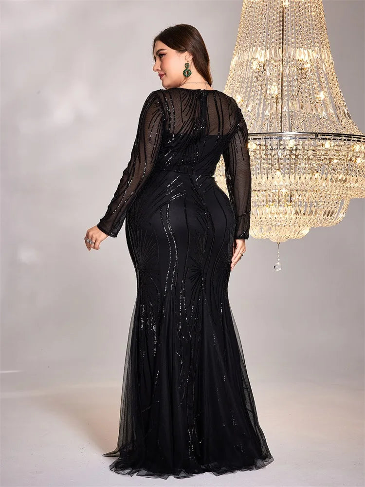 Plus Size Elegant Long Sleeves Sequin Evening Dresses | XUIBOL