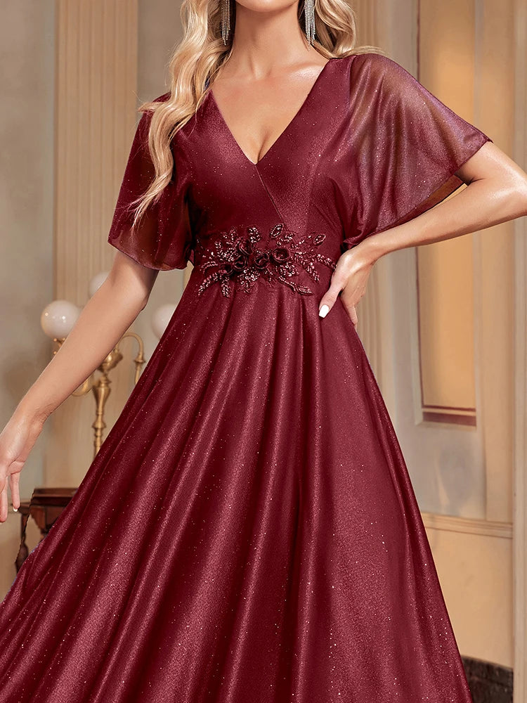 XUIBOL | Elegant Royal Shining Applique V-neck Formal Evening Dress