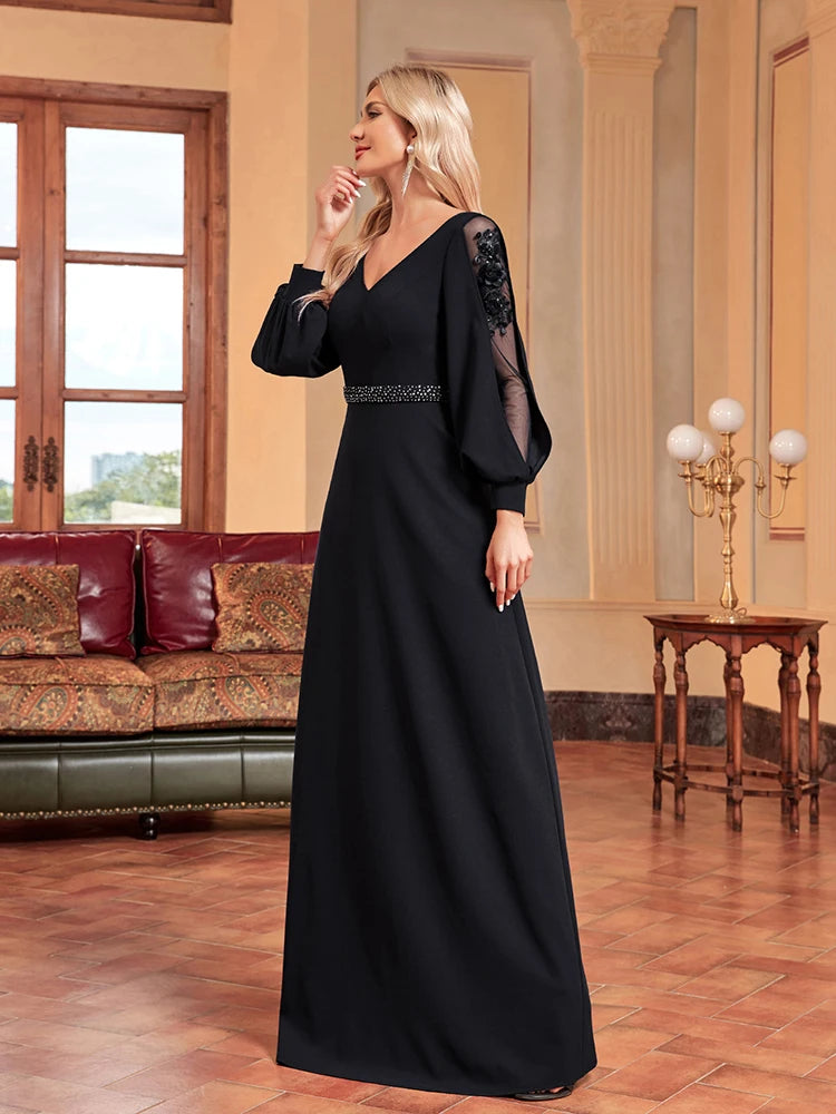 Rhinestone Detail Lantern Sleeve Formal Dress | XUIBOL