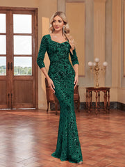 V-neck Prom Elegant Long sleeve Wedding Party Cocktail Gowns