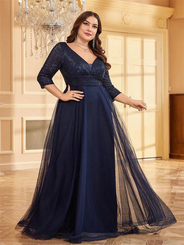 Plus Size Elegant VNeck Sequin Evening Dress | XUIBOL