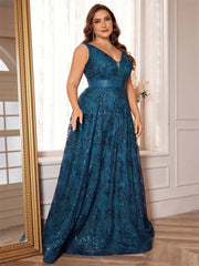 Luxury Sexy Deep V-Neck Sequins Green Evening Dress