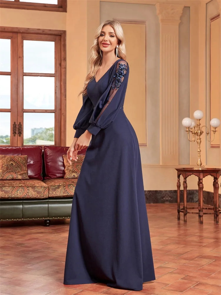 Plus Size Luxury Empty Long Sleeves Floor Length Evening Dress | XUIBOL