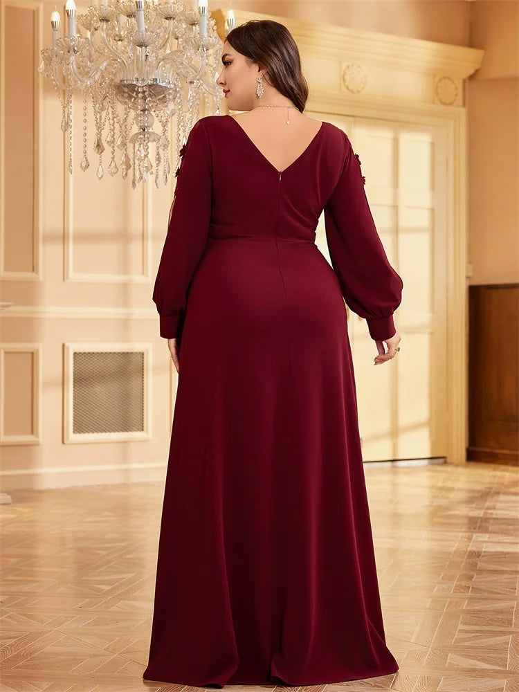 Plus Size Luxury Empty Long Sleeves Floor Length Evening Dress | XUIBOL