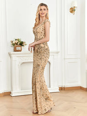 Long Mermaid Formal Deep V-neck Prom Dresses