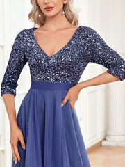 Long Sleeves Wedding Party Maxi Prom Dress