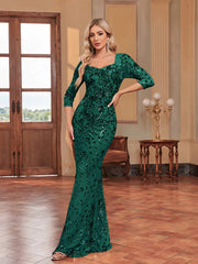 V-neck Prom Elegant Long sleeve Wedding Party Cocktail Gowns