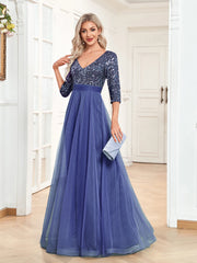 Long Sleeves Wedding Party Maxi Prom Dress