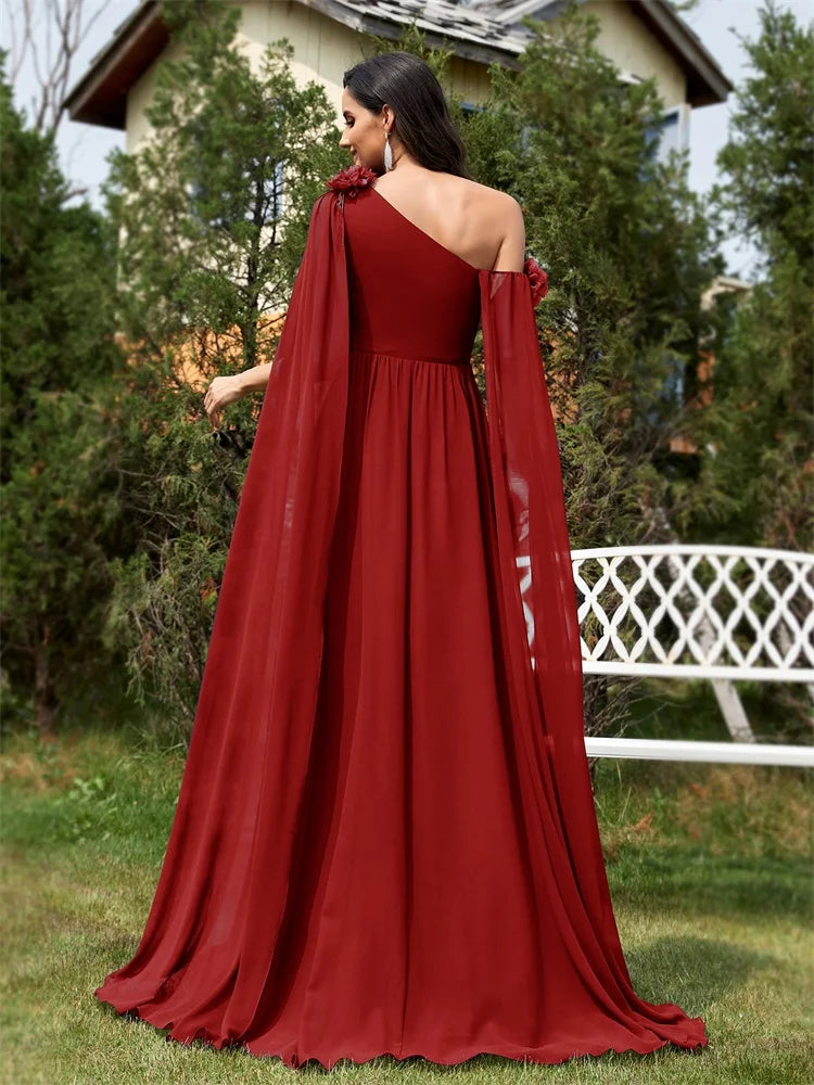 Chiffon Streamer Navy Evening Dress | XUIBOL
