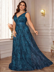 Luxury Sexy Deep V-Neck Sequins Green Evening Dress