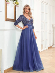 Long Sleeves Wedding Party Maxi Prom Dress