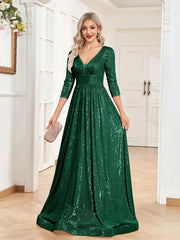 Sexy Deep V-Neck Sequins Evening Dress