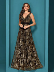 Sequins Blue Evening Dress