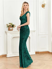 Long Mermaid Formal Deep V-neck Prom Dresses