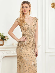 Long Mermaid Formal Deep V-neck Prom Dresses
