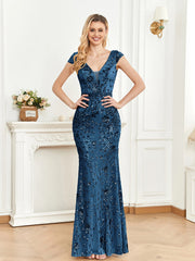 Long Mermaid Formal Deep V-neck Prom Dresses