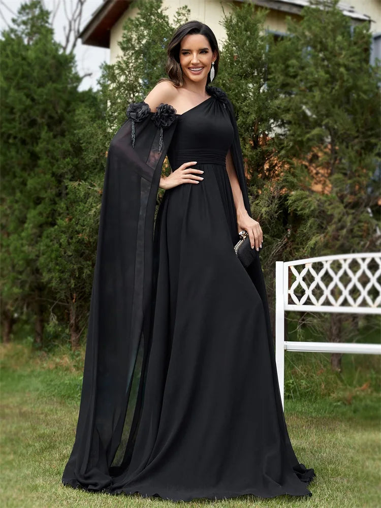 Chiffon Streamer Navy Evening Dress | XUIBOL