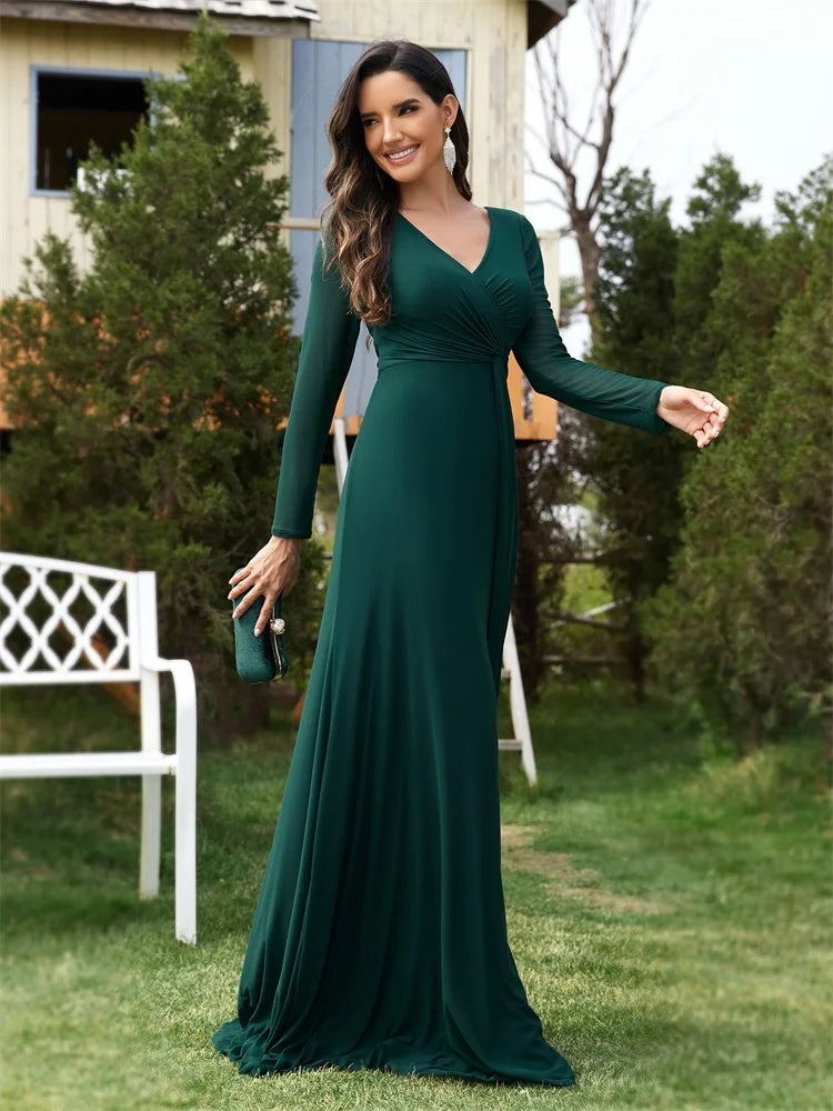 Elegant Green Long Sleeve Formal Evening Dresses | XUIBOL
