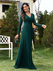 Elegant Green Long Sleeve Formal Evening Dresses | XUIBOL