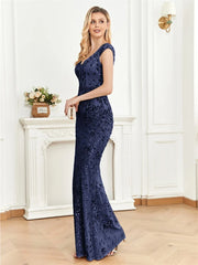 Long Mermaid Formal Deep V-neck Prom Dresses