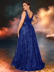 Luxury Sexy Deep V-Neck Sequins Green Evening Dress