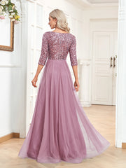Long Sleeves Wedding Party Maxi Prom Dress