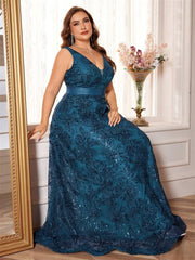 Luxury Sexy Deep V-Neck Sequins Green Evening Dress