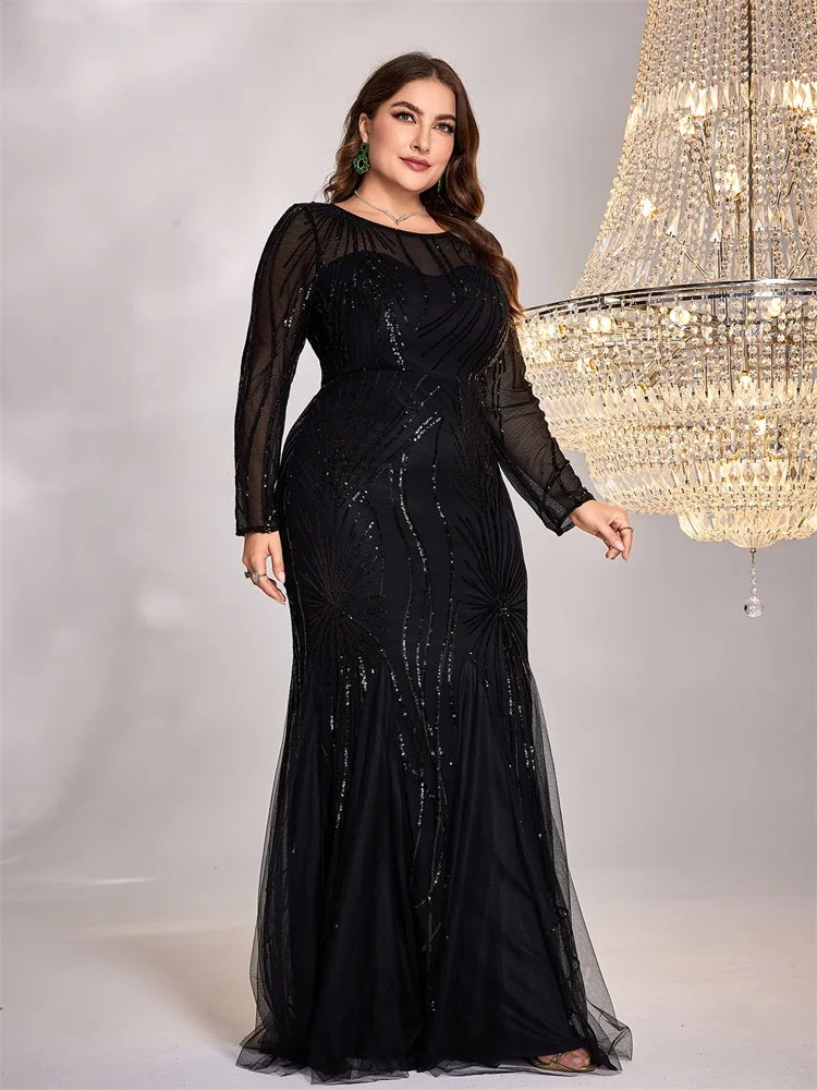 Plus Size Elegant Long Sleeves Sequin Evening Dresses | XUIBOL
