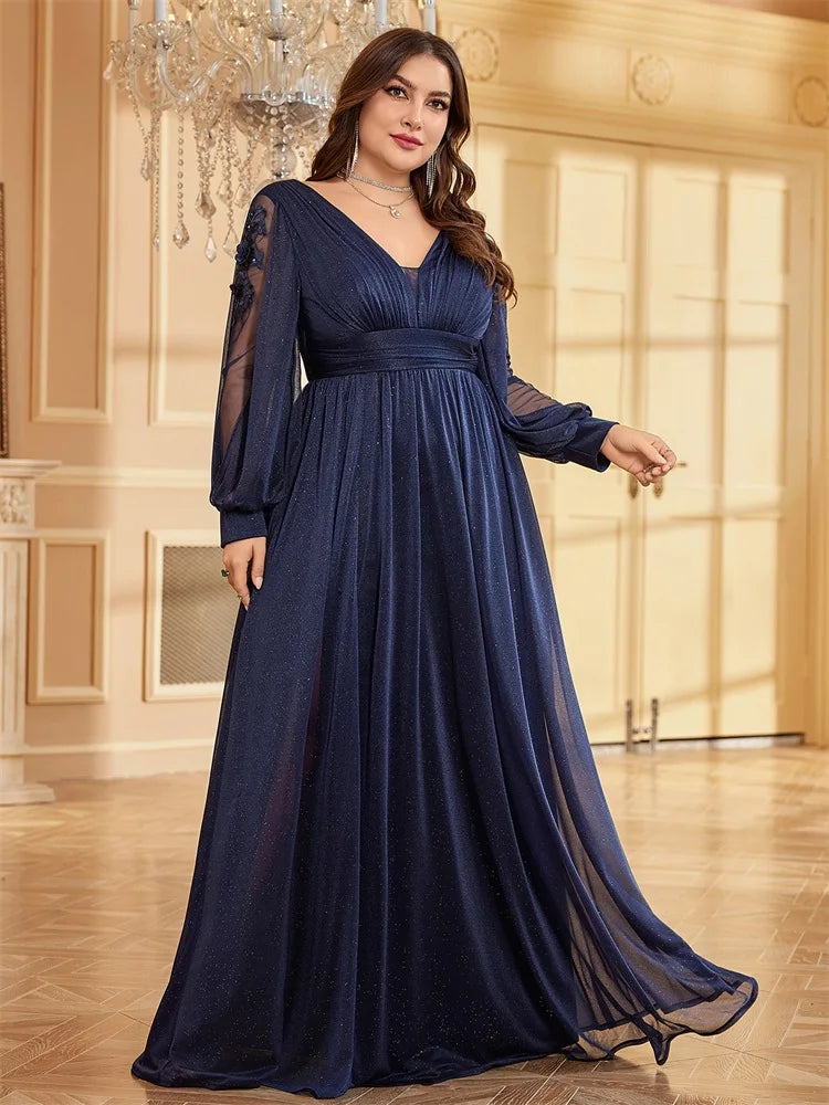 Plus Size Long Sleeves Sparkle Bling Bling Floor Length Split Evening Dress | XUIBOL