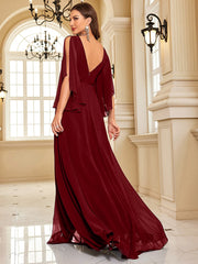 Chiffon Long Sleeve Navy Evening Dress