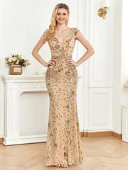 Long Mermaid Formal Deep V-neck Prom Dresses