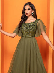 Mermaid Prom Dress Short Sleeves Long Gowns