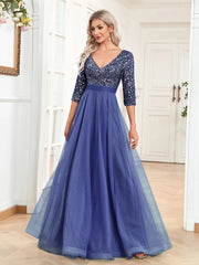 Long Sleeves Wedding Party Maxi Prom Dress