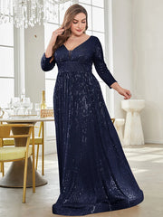 Sleeves Sequins Evening Dress