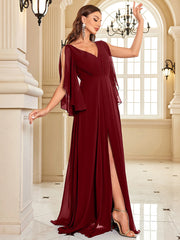 Chiffon Long Sleeve Navy Evening Dress
