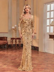 V-neck Prom Elegant Long sleeve Wedding Party Cocktail Gowns