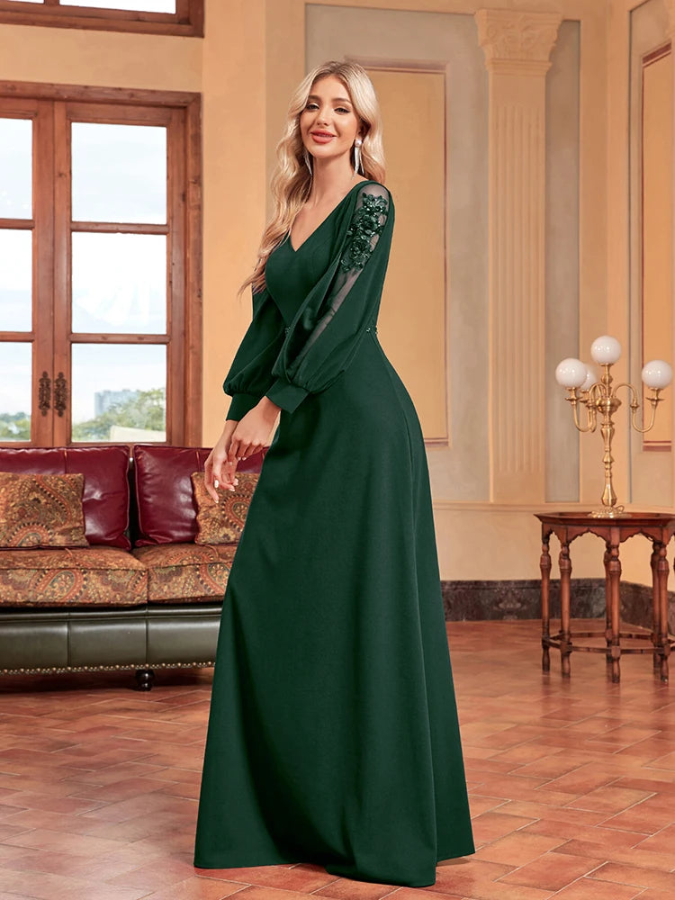 Plus Size Luxury Empty Long Sleeves Floor Length Evening Dress | XUIBOL