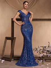 Long Mermaid Formal Deep V-neck Prom Dresses
